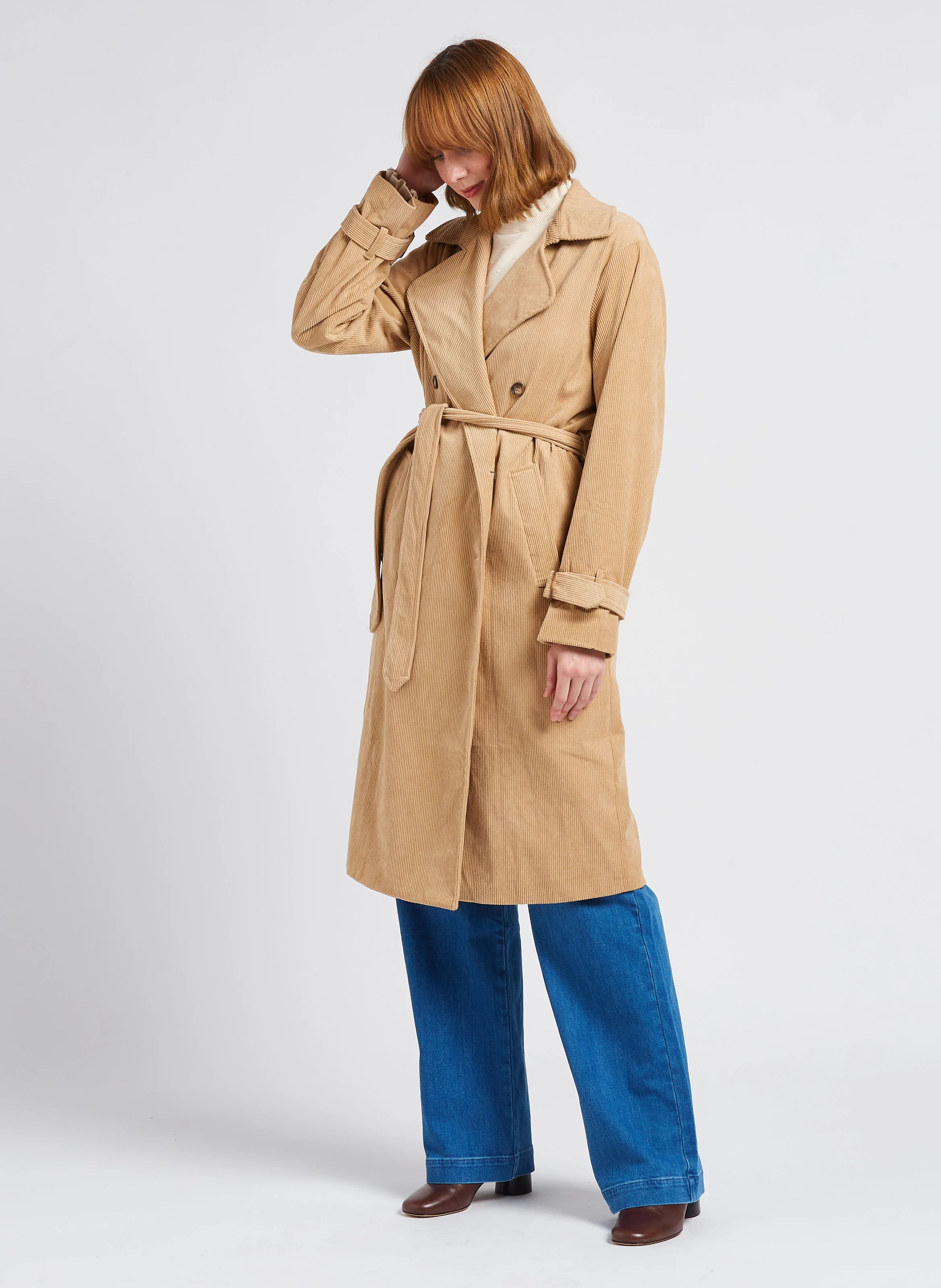 EULALIE - Trench en velours côtelé| Beige