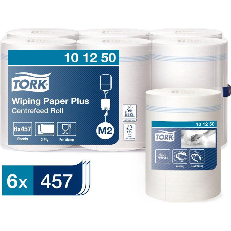 Bobine d'essuyage à dévidage central Tork M2 Wiper Maxi blanche - Carton de 6