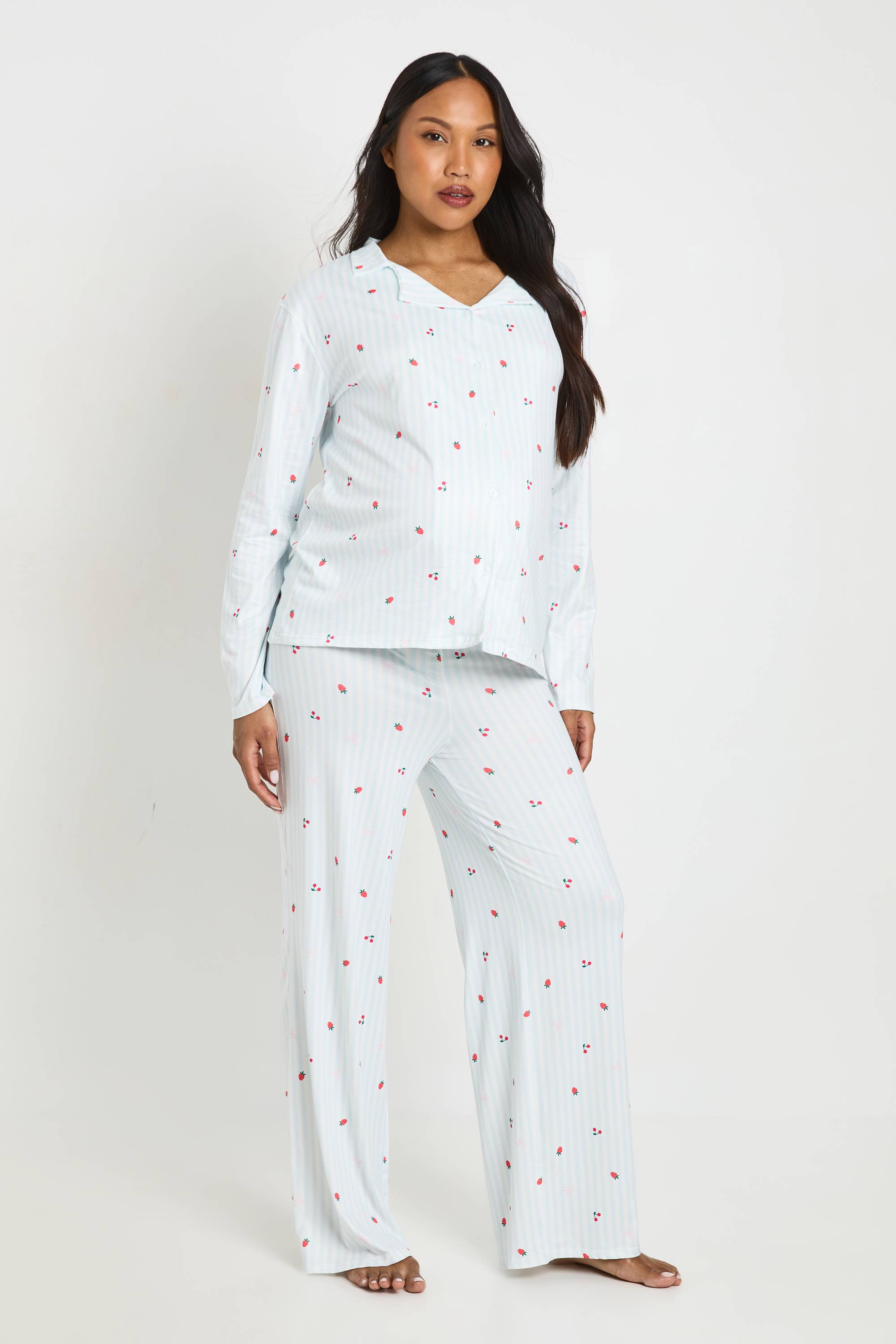 boohoo Ensemble Pyjama De Maternité À Manches Longues Chemise Et Pantalon À Rayures Et Imprimé Fruits