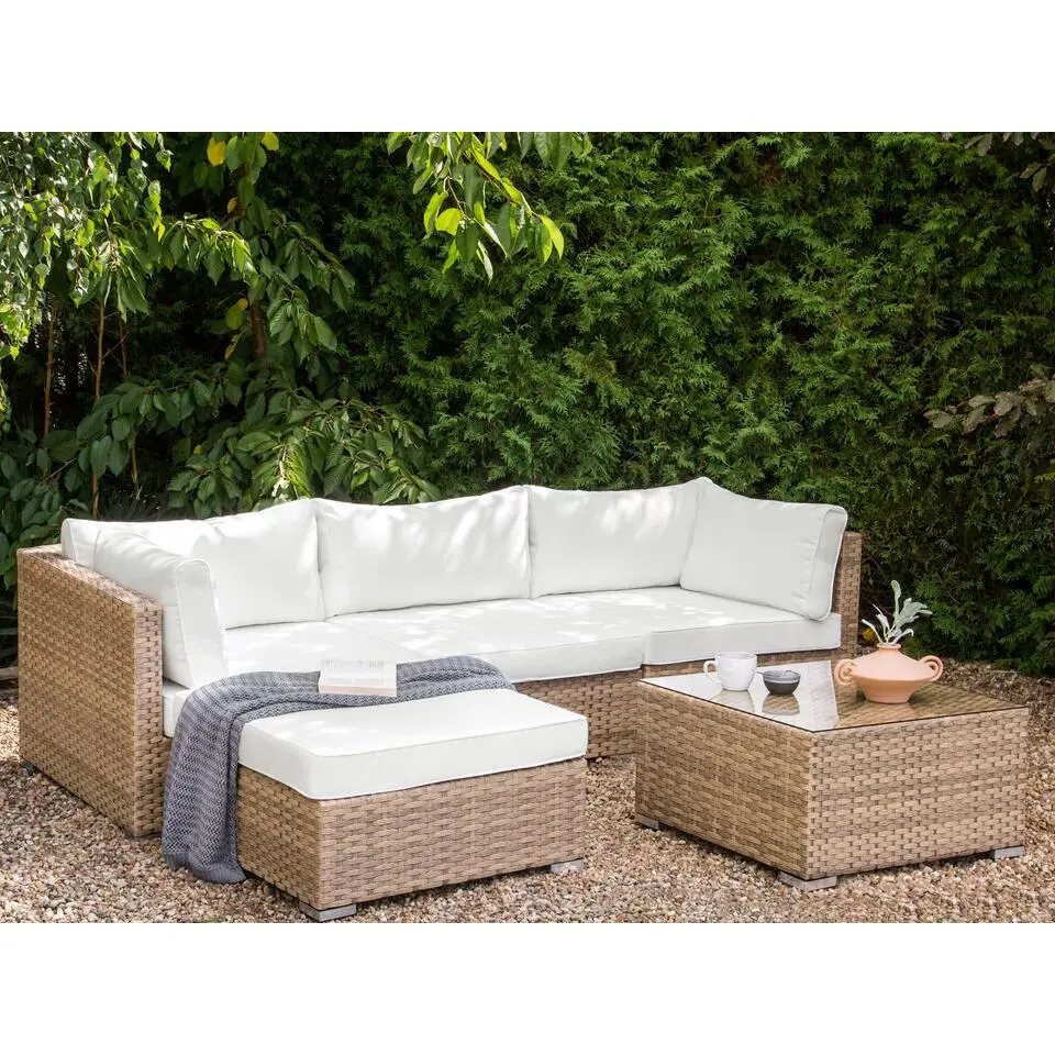SANO II - Loungeset - Naturel/Wit - Rechtszijdig - Kunstrotan