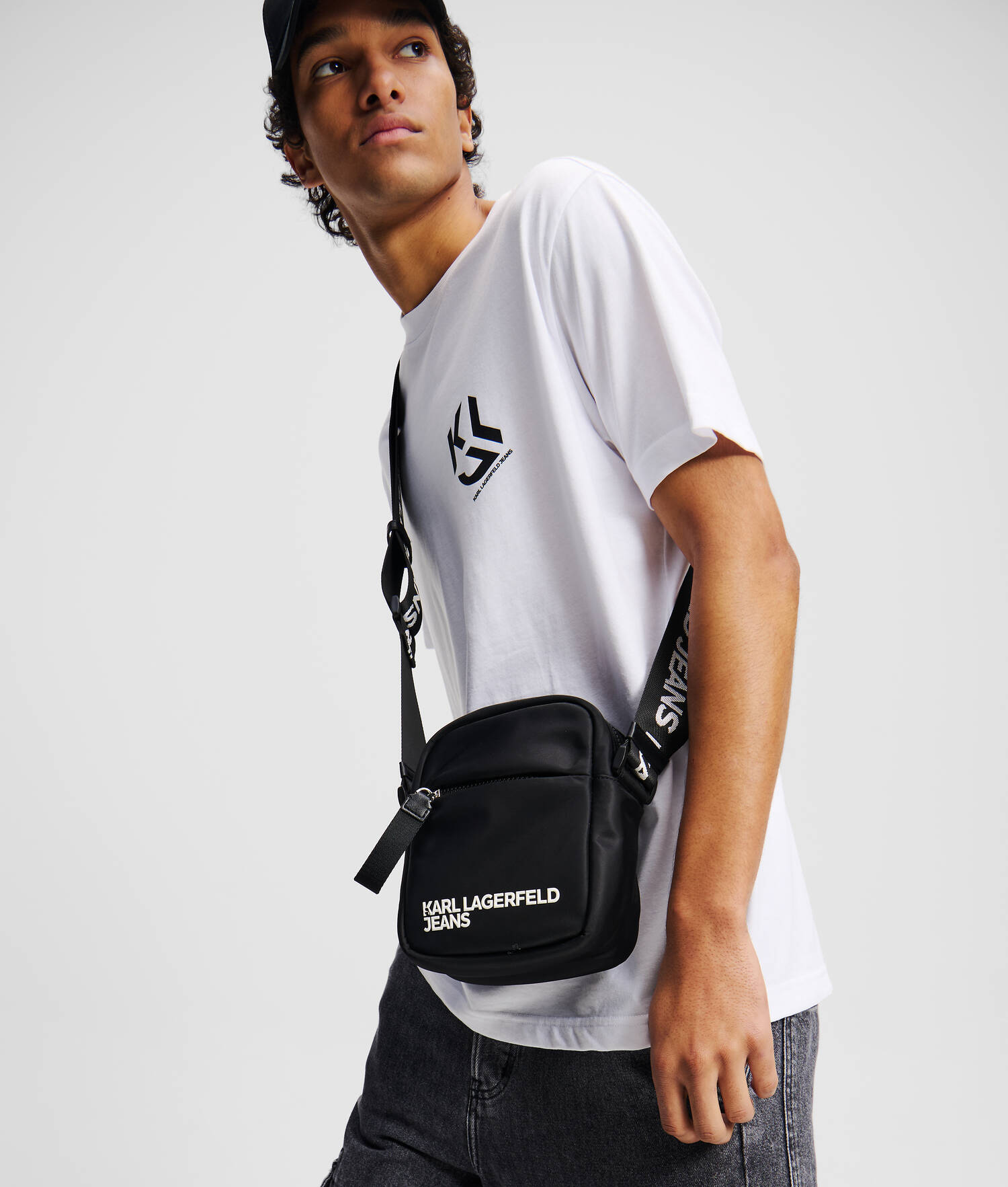 SAC BANDOULIÈRE EN NYLON AVEC LOGO KLJ - Noir