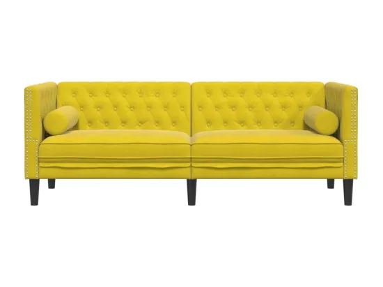 Canapé Chesterfield avec traversins 3 places jaune velours