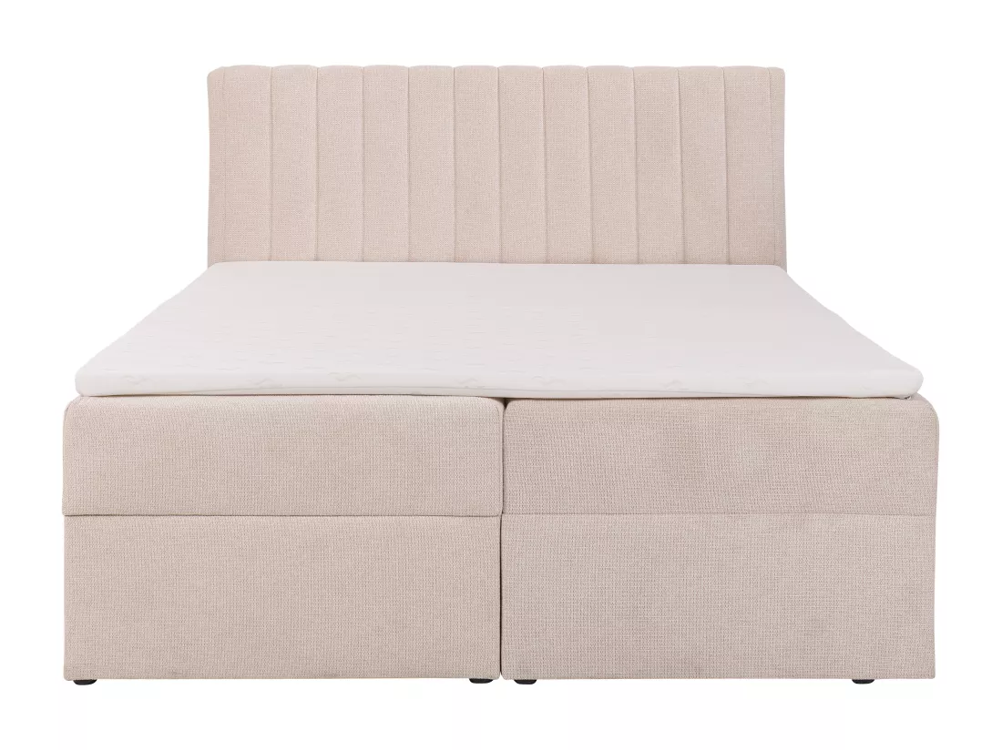 Ensemble complet literie déco tête de lit + sommiers coffre et tiroir + matelas + surmatelas - 180 x 200 cm - Tissu - Beige - ARAO de YSMÉE