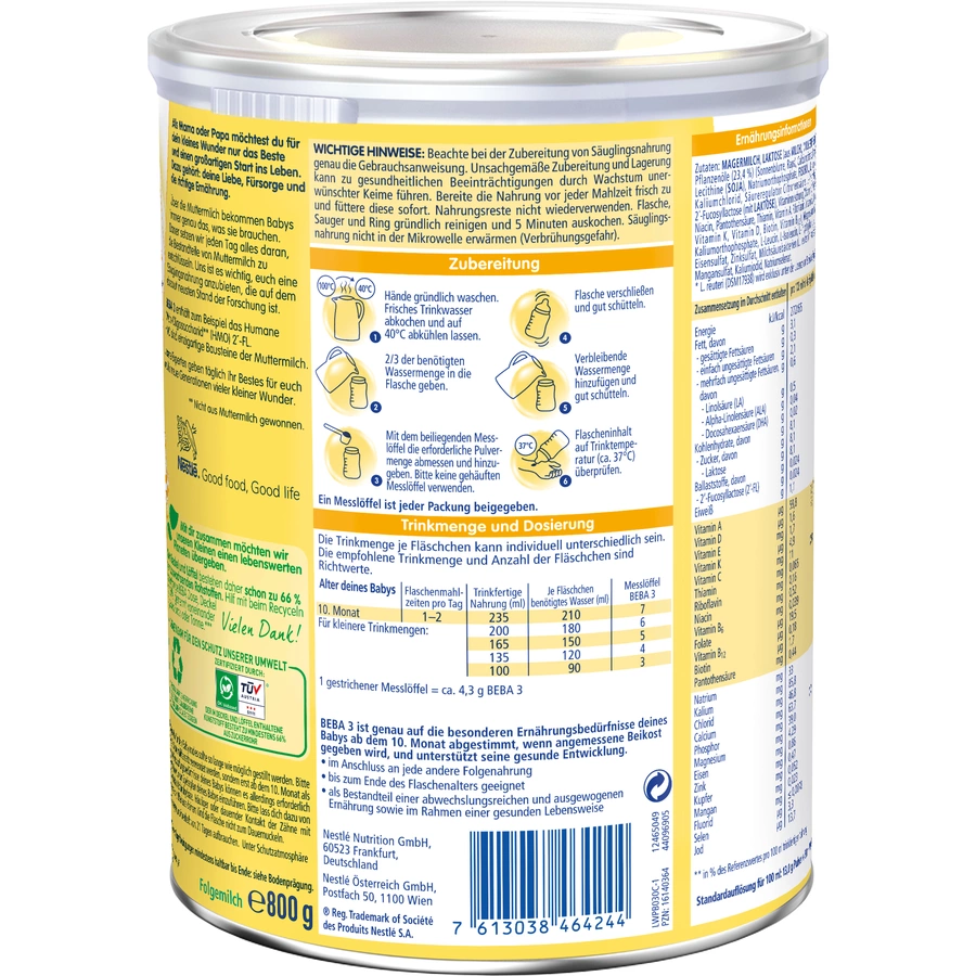 Nestlé BEBA 3 Folgemilch 800 g ab dem 10. Monat