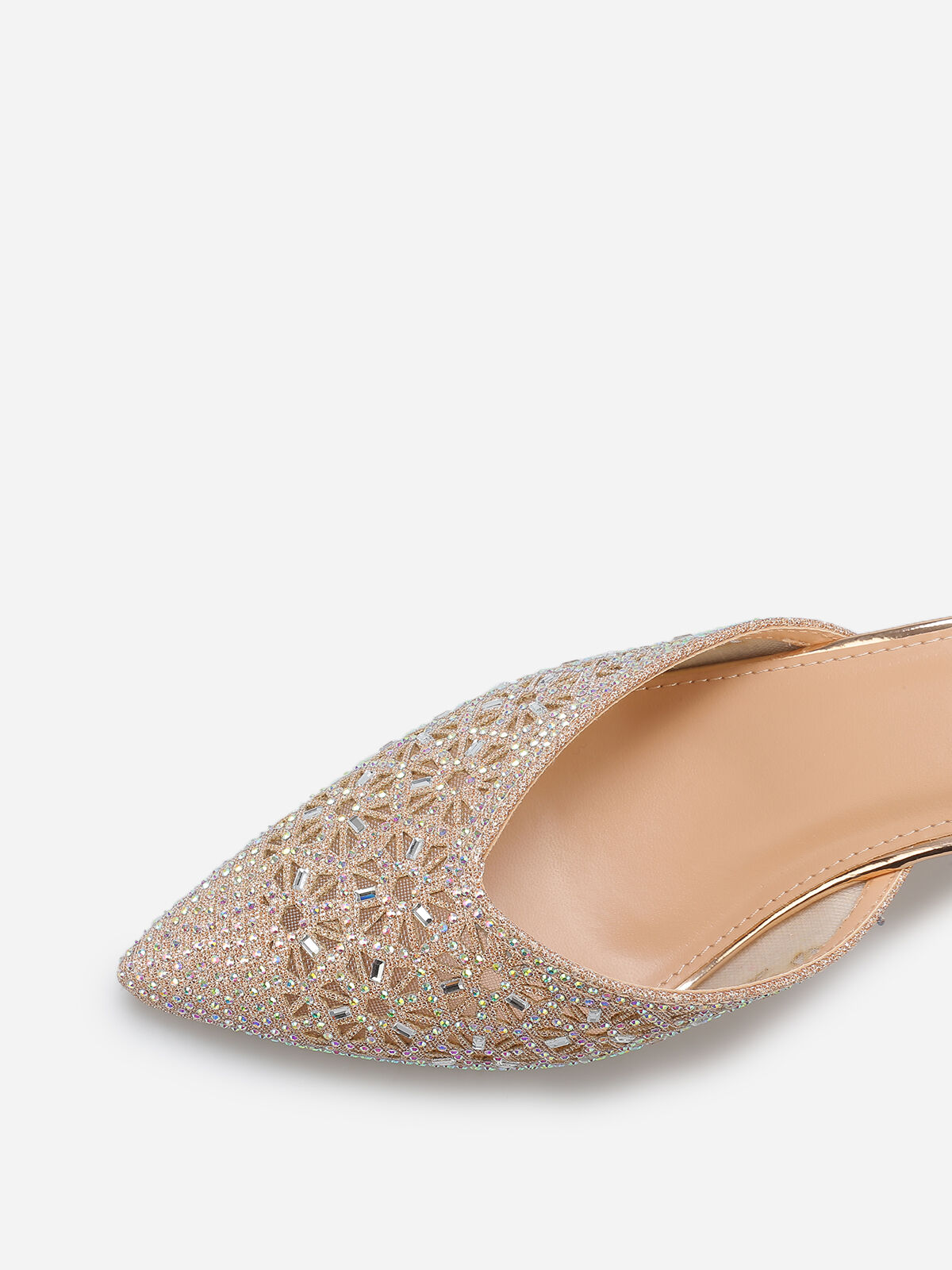Mules pointues et ajourées à strass- Doré rose