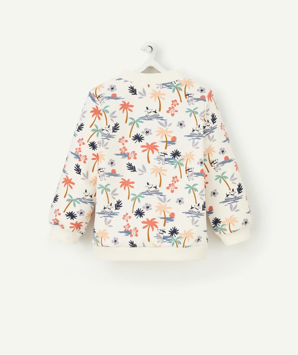 GILET ZIPPÉ BÉBÉ GARÇON ÉCRU ET IMPRIMÉ PALMIERS