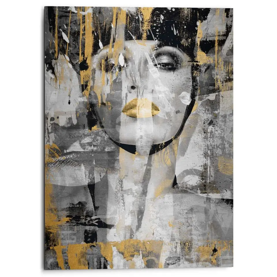 Alu-Dibond Powerful Woman - 70x50cm - Goudkleurig