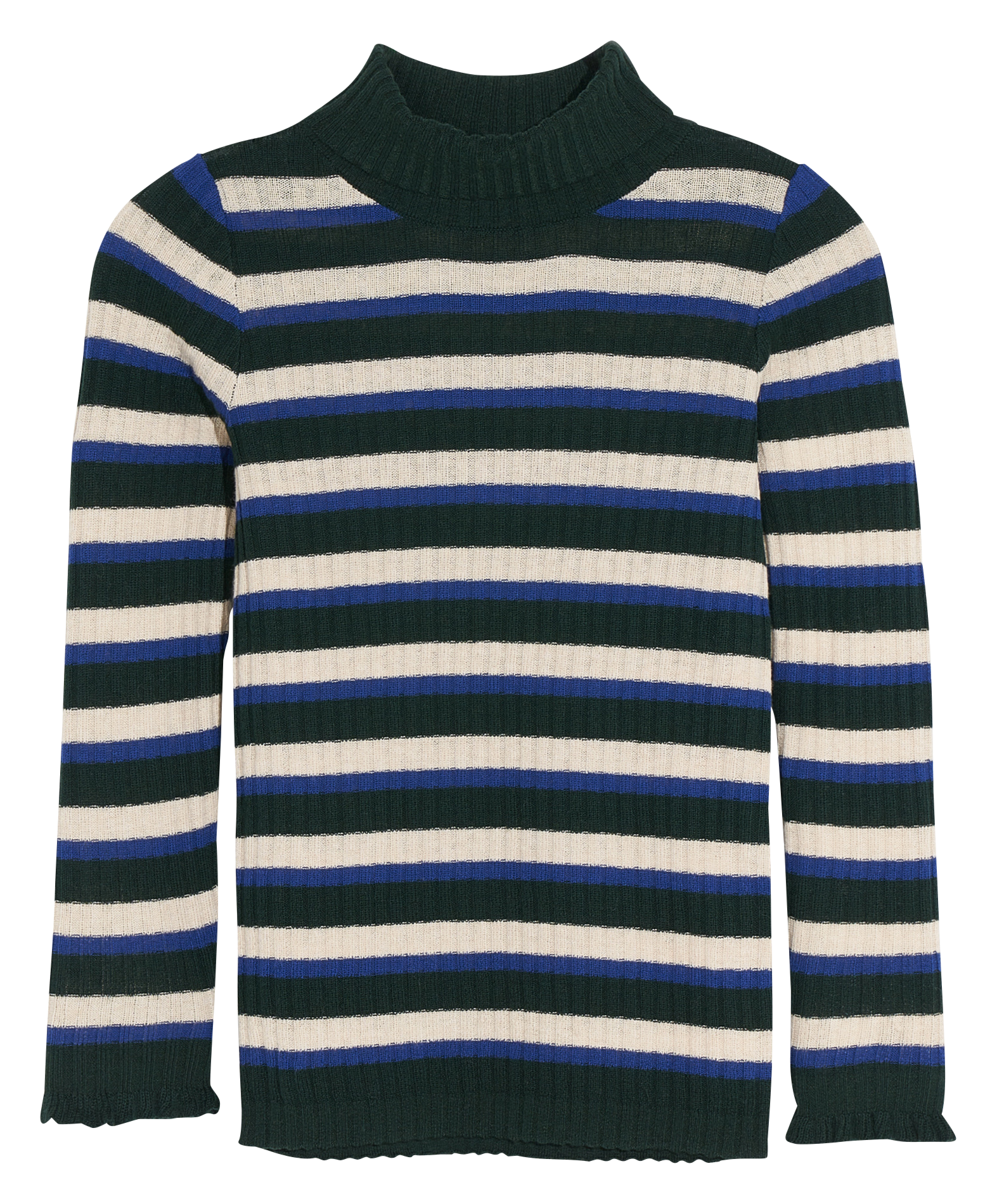 GOULY - Pull col montant côtelé en coton mélangé| Bleu