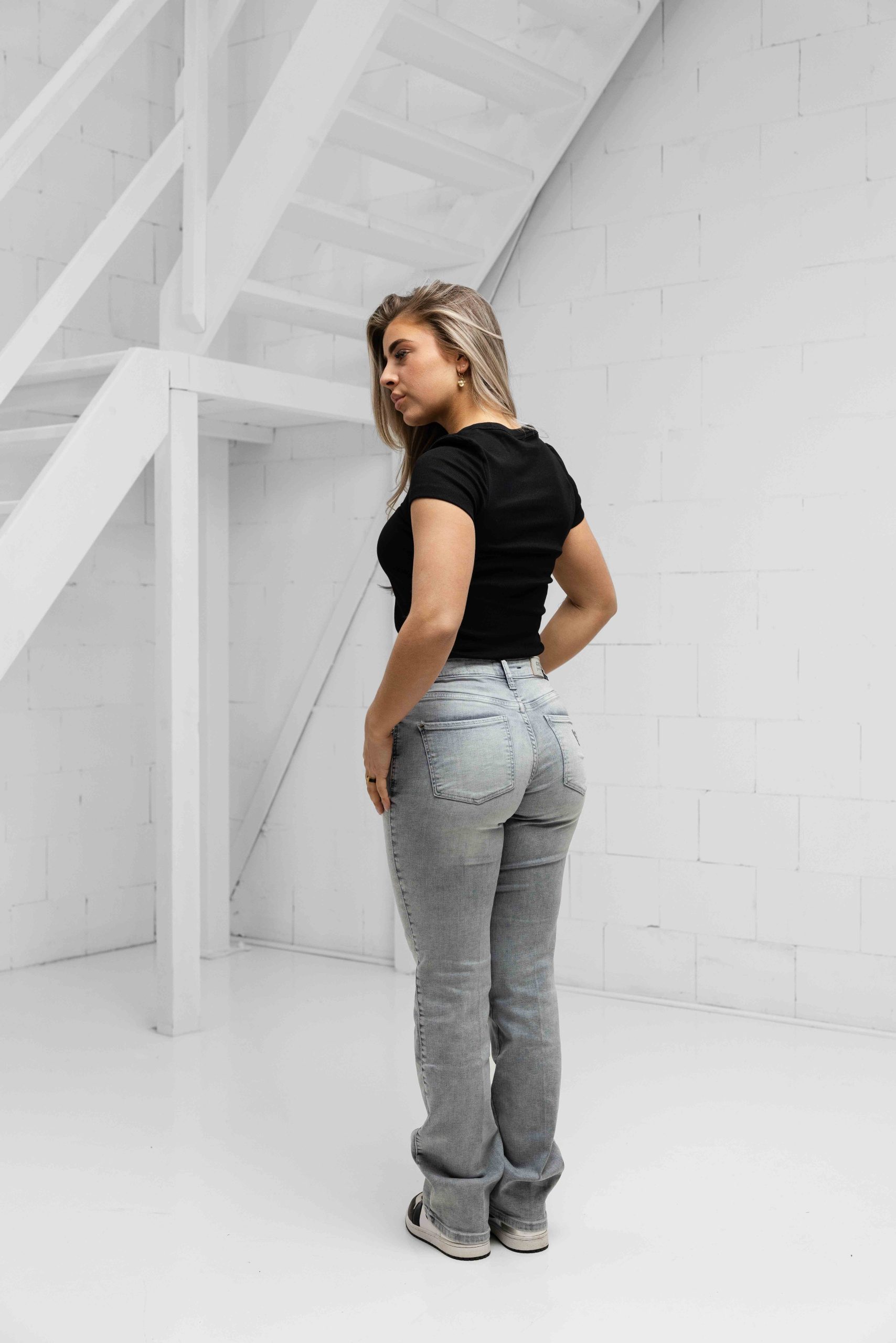 Guess Rib Logo T-Shirt Dames Zwart