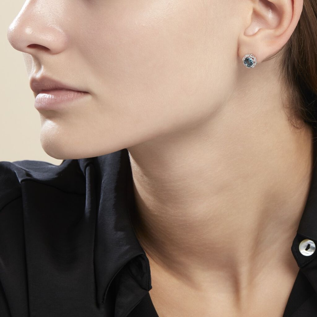 Boucles D'oreilles Puces Argent Blanc Clover Verre Oxydes De Zirconium