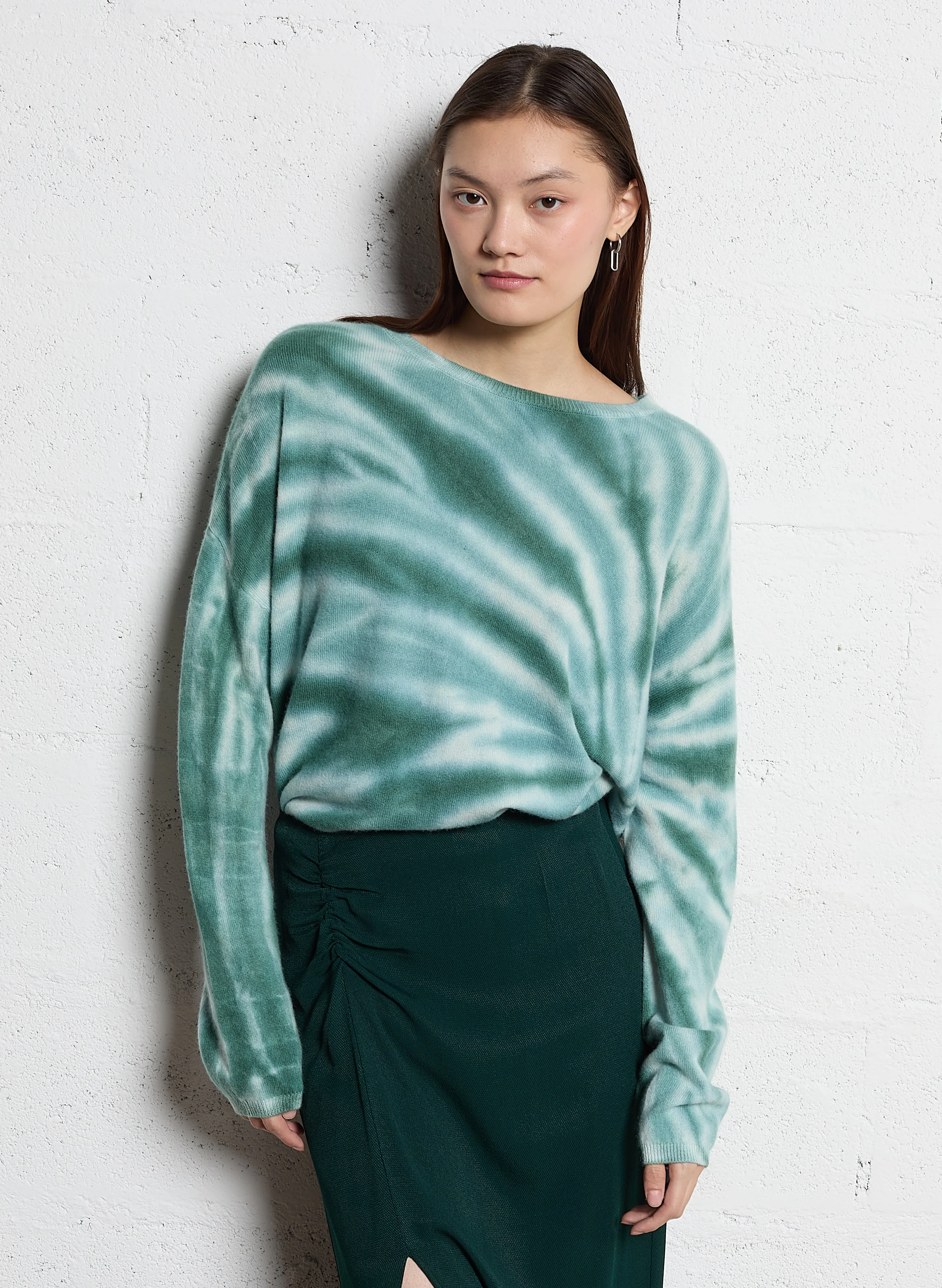 MARCOPIA - Pull oversize en cachemire imprimé | Vert