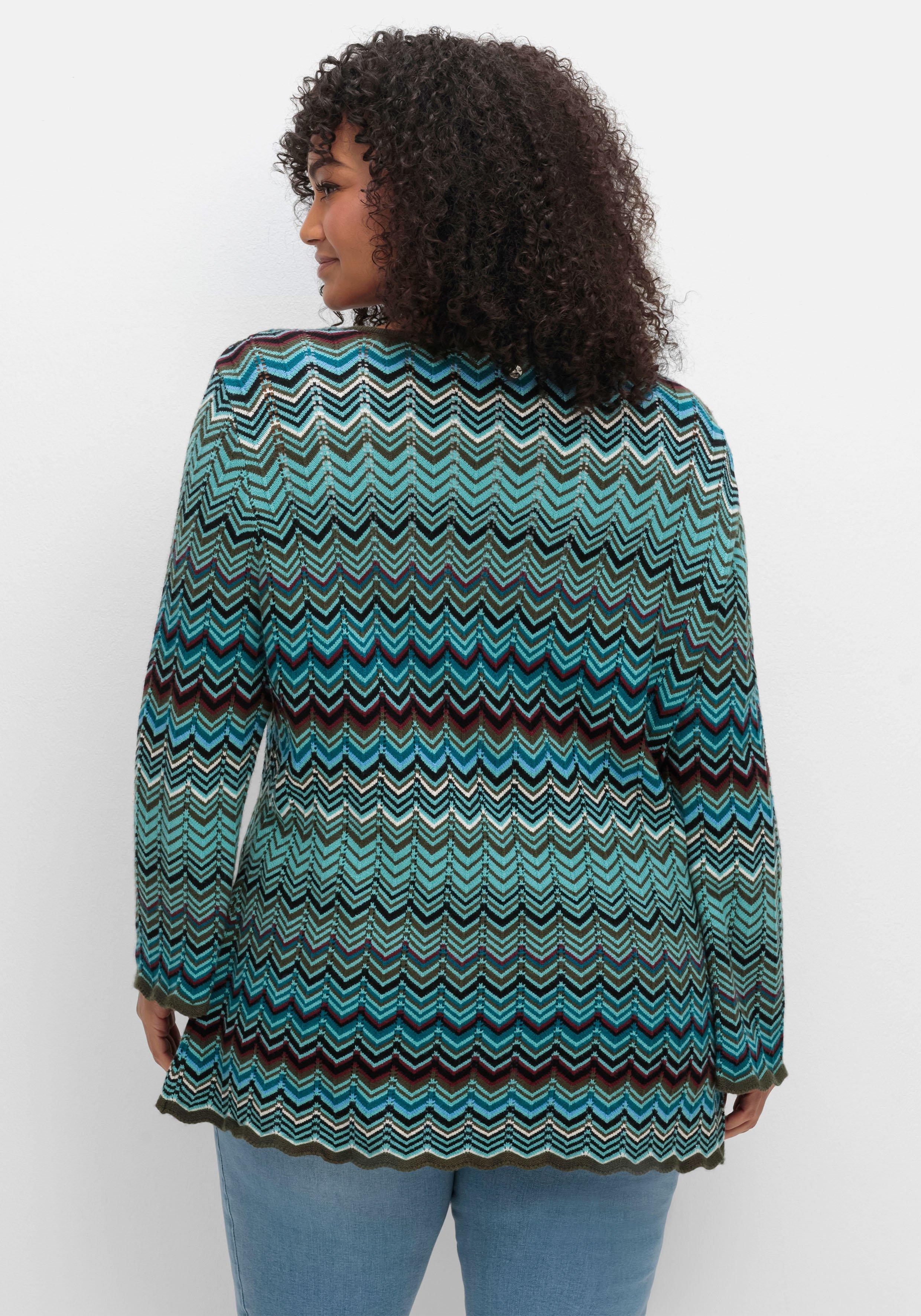 Strickjacke mit Trompetenärmeln, im Zickzackmuster