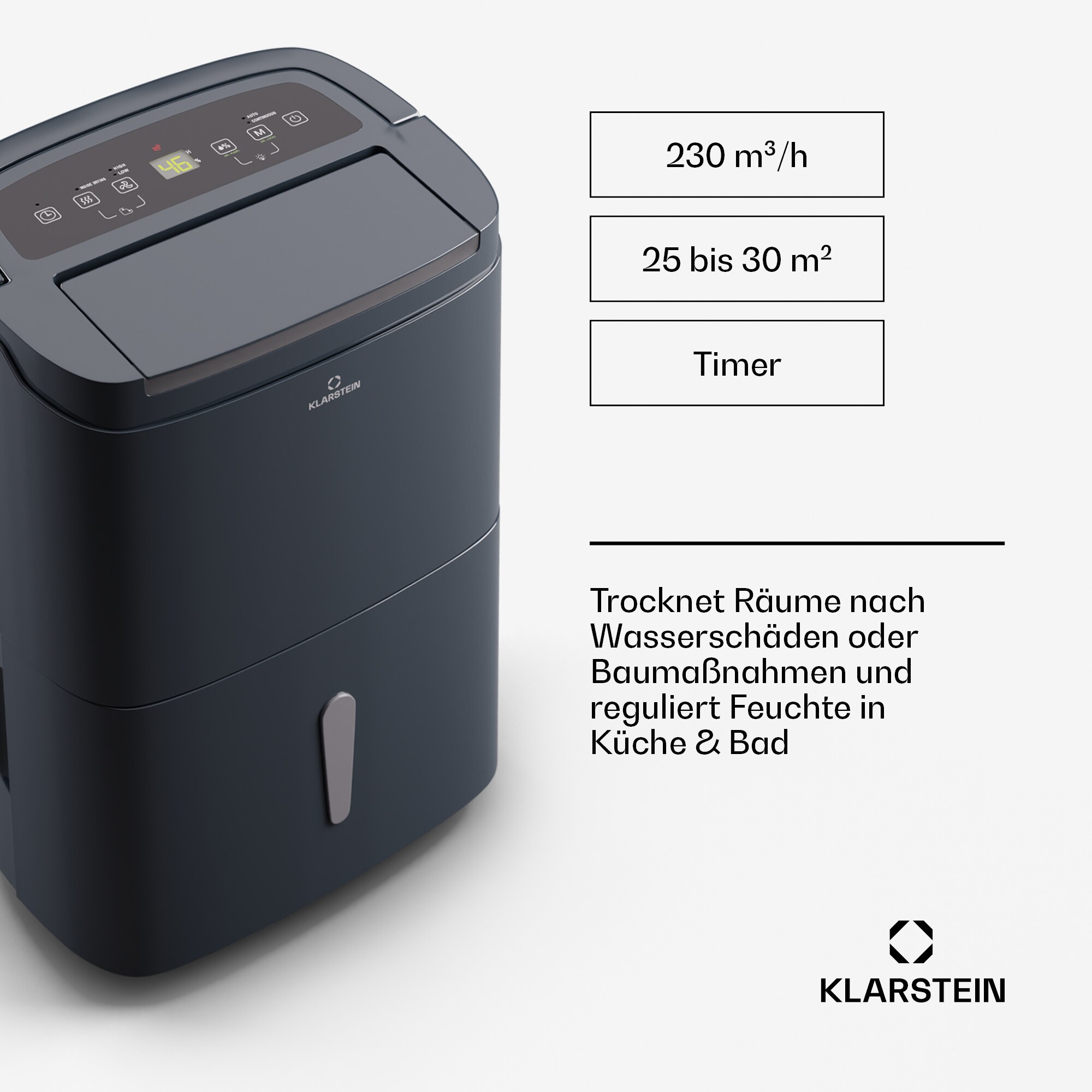 DryFy Connect 30 Luftentfeuchter WiFi Kompression 30l/d 25-30m² Anthrazit 30l/24h