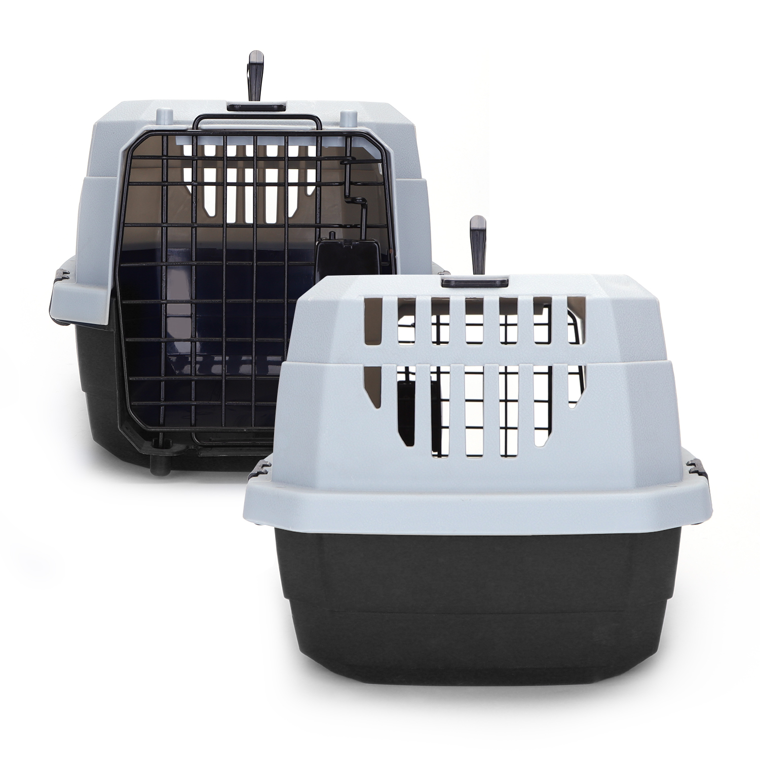 Transportadora Nobleza de plástico preta e cinza para cães e gatos.