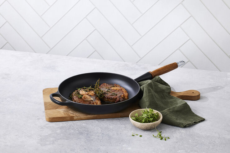 Le Creuset Stegepande m/træht 28cm Matte Black Satin black