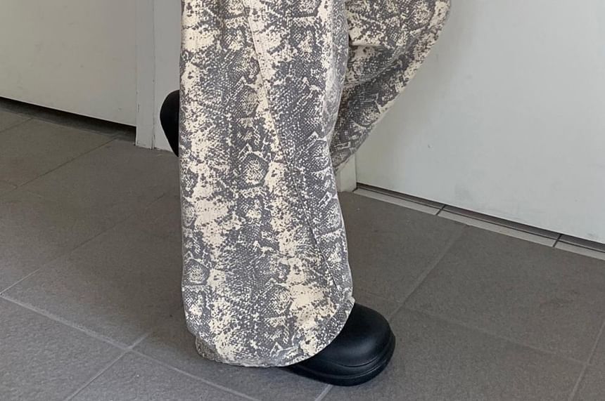 Chisan - Slangenprint Hoge Taille Wijde Pijpen Jeans