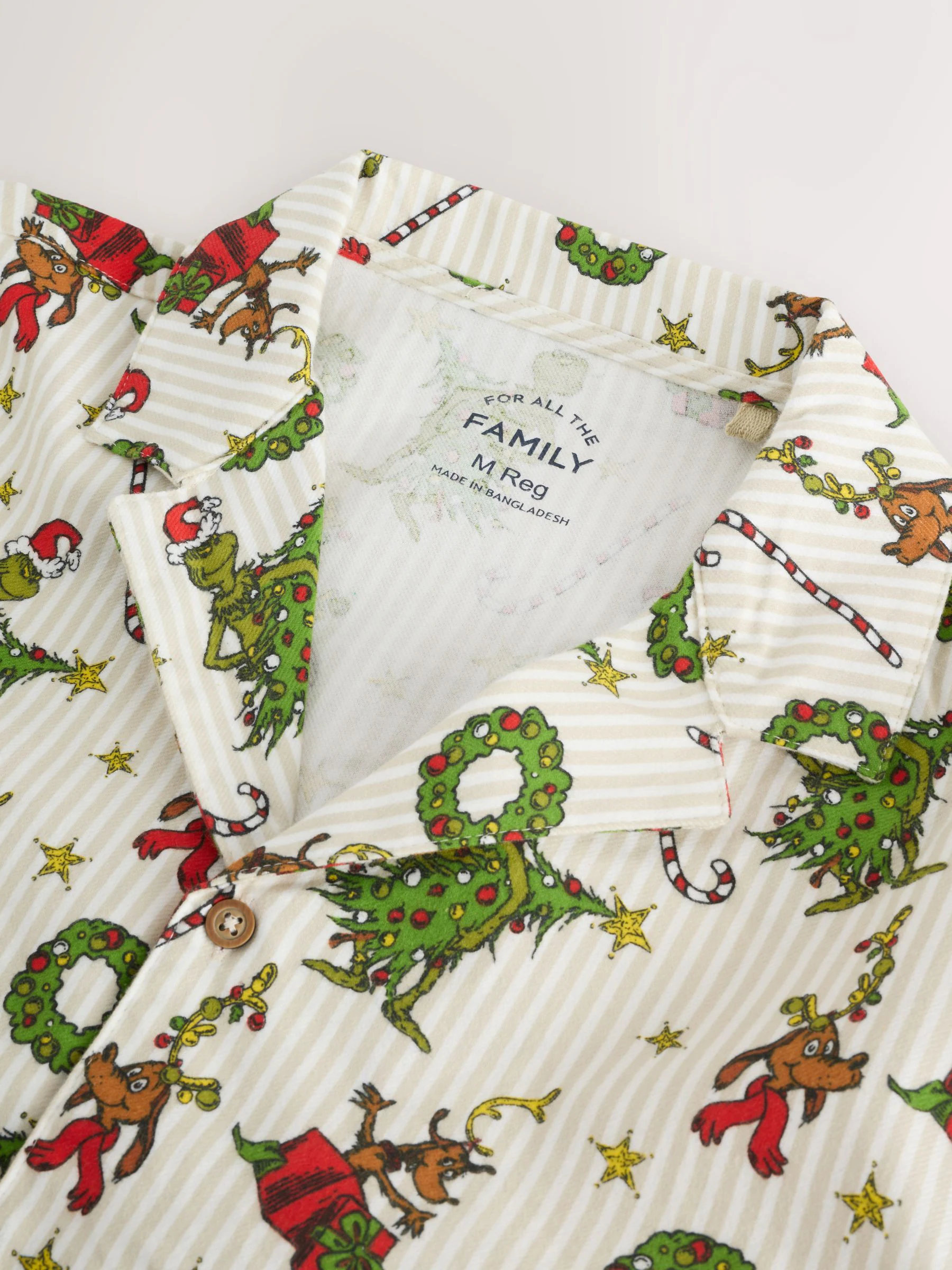 Crème - Grinch Bijpassende Familie Kerstmis Pyjama's met Knoopsluiting