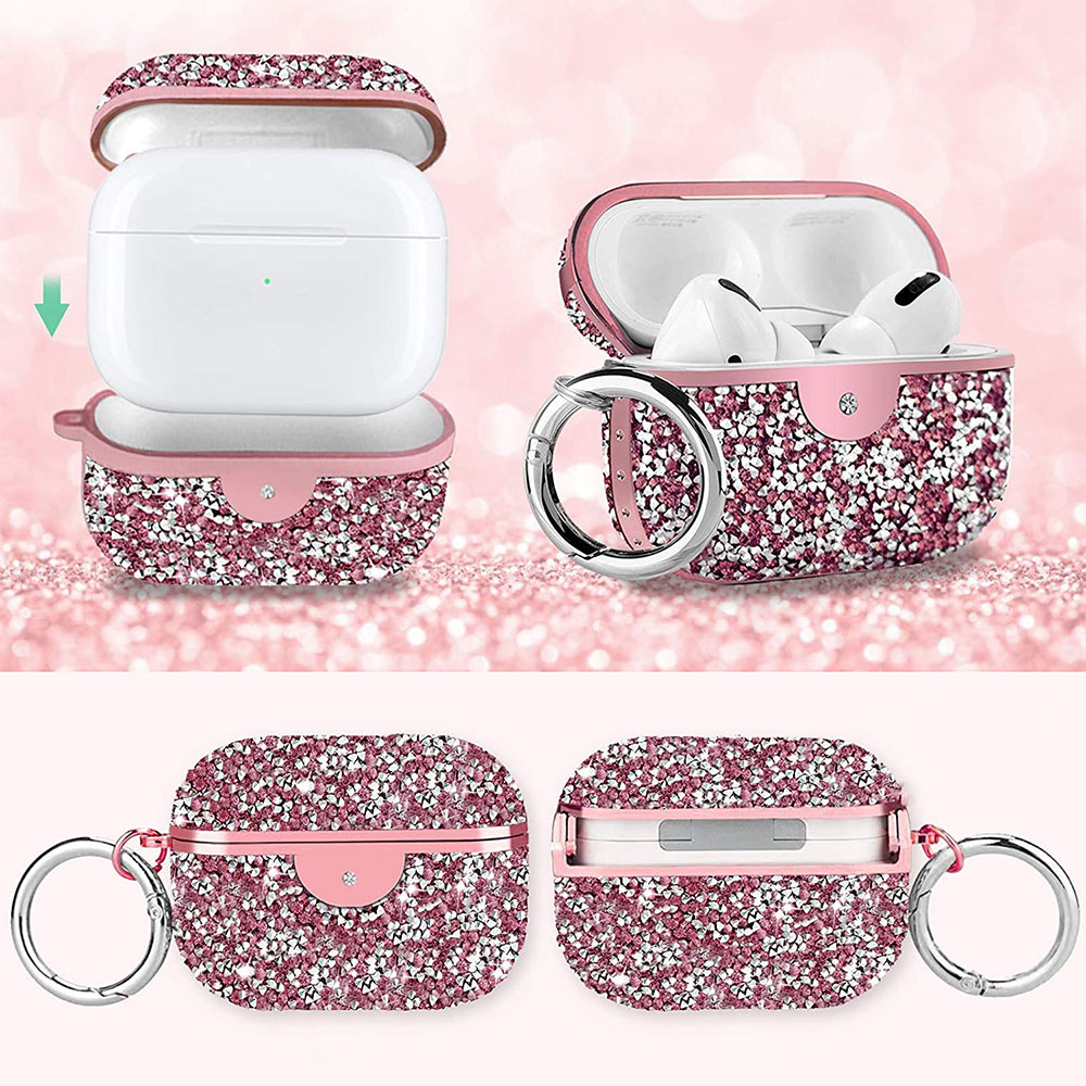 AirPods Pro Glitzer Schutzhülle im Diamanten Look Case   Scharnierring - Silber
