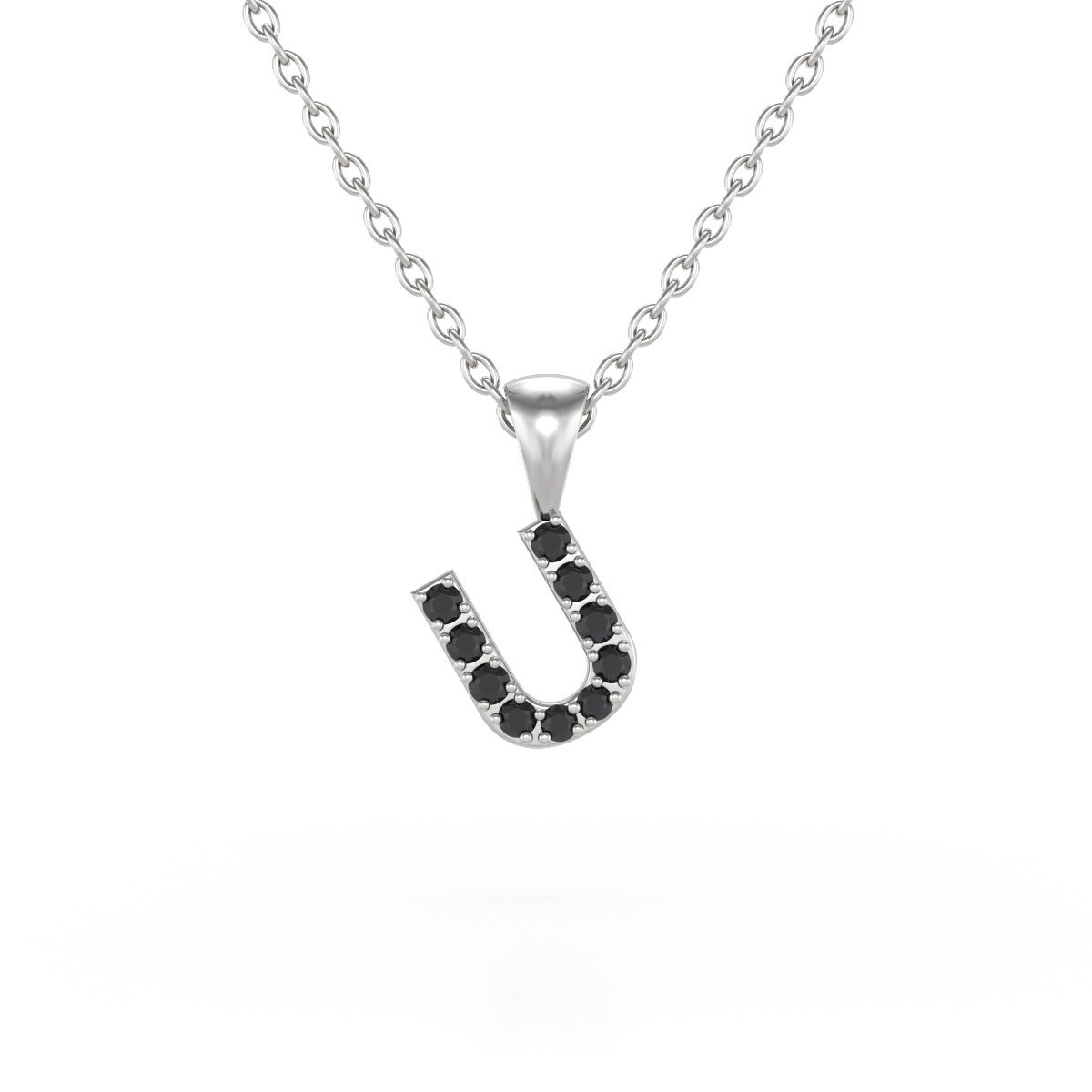 Collier Pendentif ADEN Lettre U Diamant Noir Chaine Argent 925 incluse 0.72grs