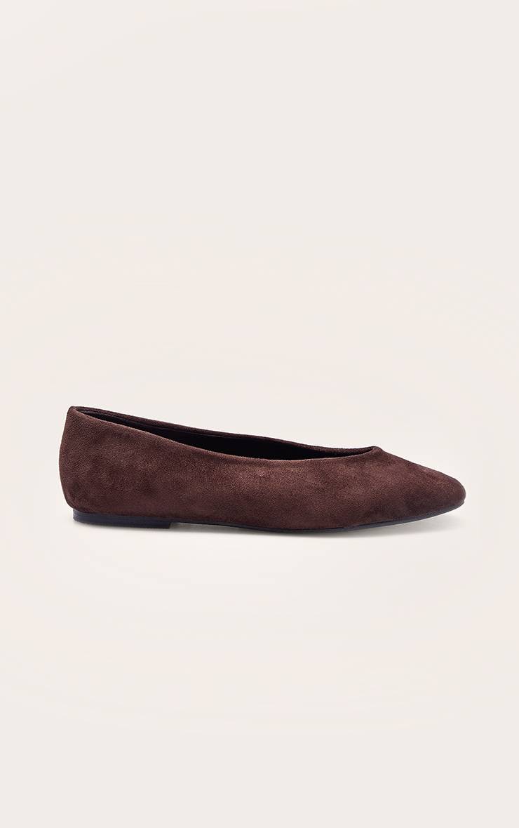 Chocolat Ballerines À Bout Carré En Synthétique Avec Détails De Coutures