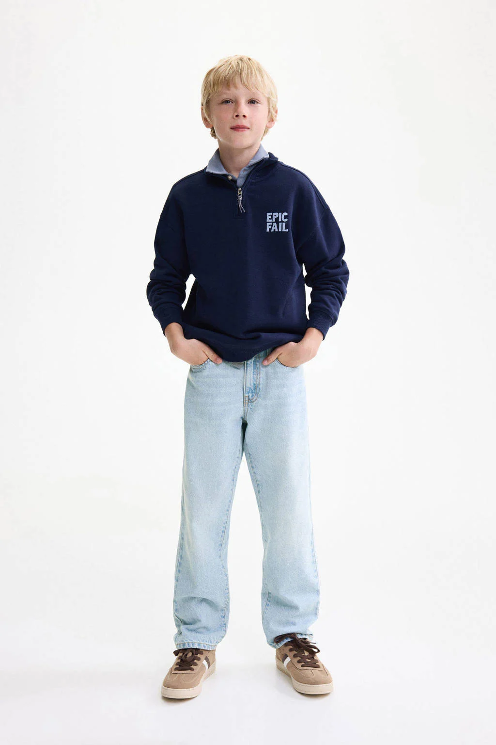 Mango Kids straight leg jeans light blue denim