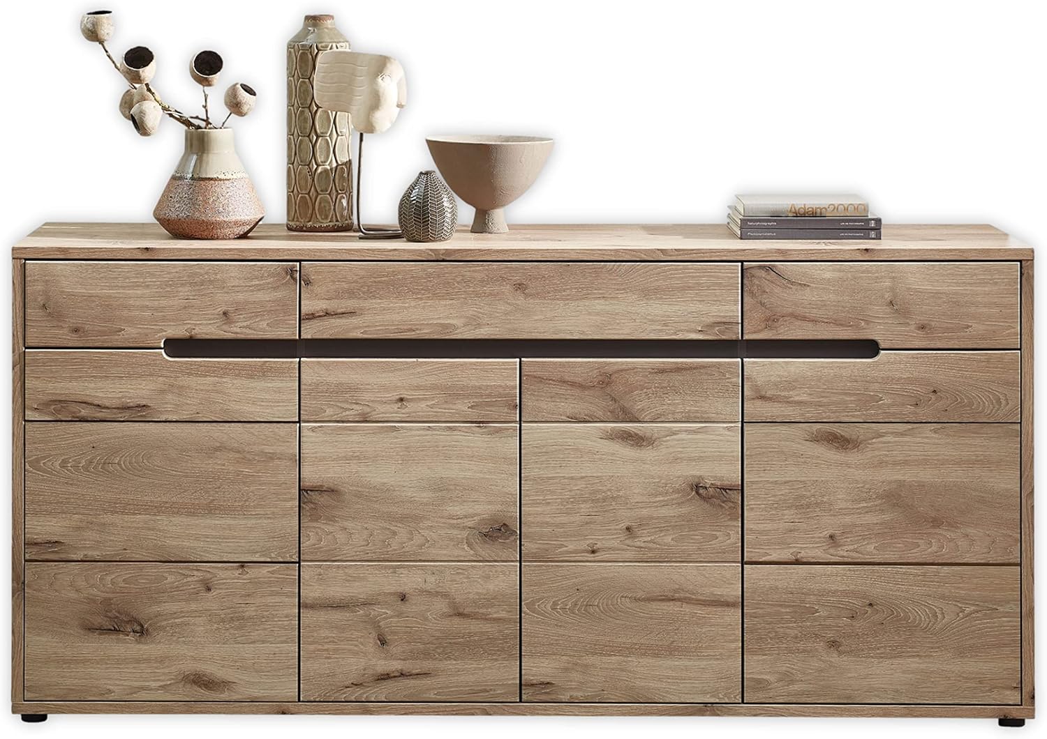 Stella Trading BELLANO Sideboard in Viking Eiche Optik, Graphit - Moderne Kommode mit Schubladen und viel Stauraum - 185 x 87 x 44 cm (B/H/T)