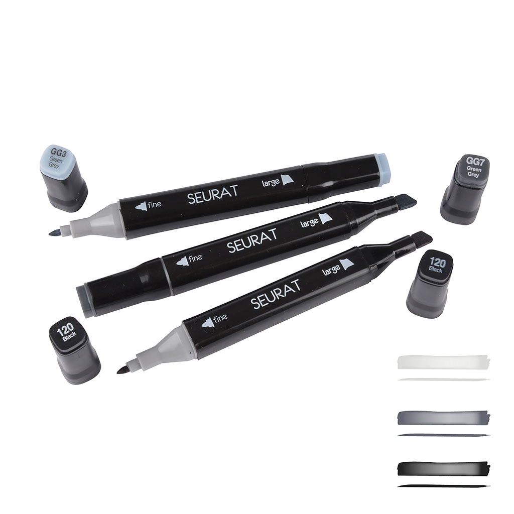 Lot de 3 marqueurs double pointe gris