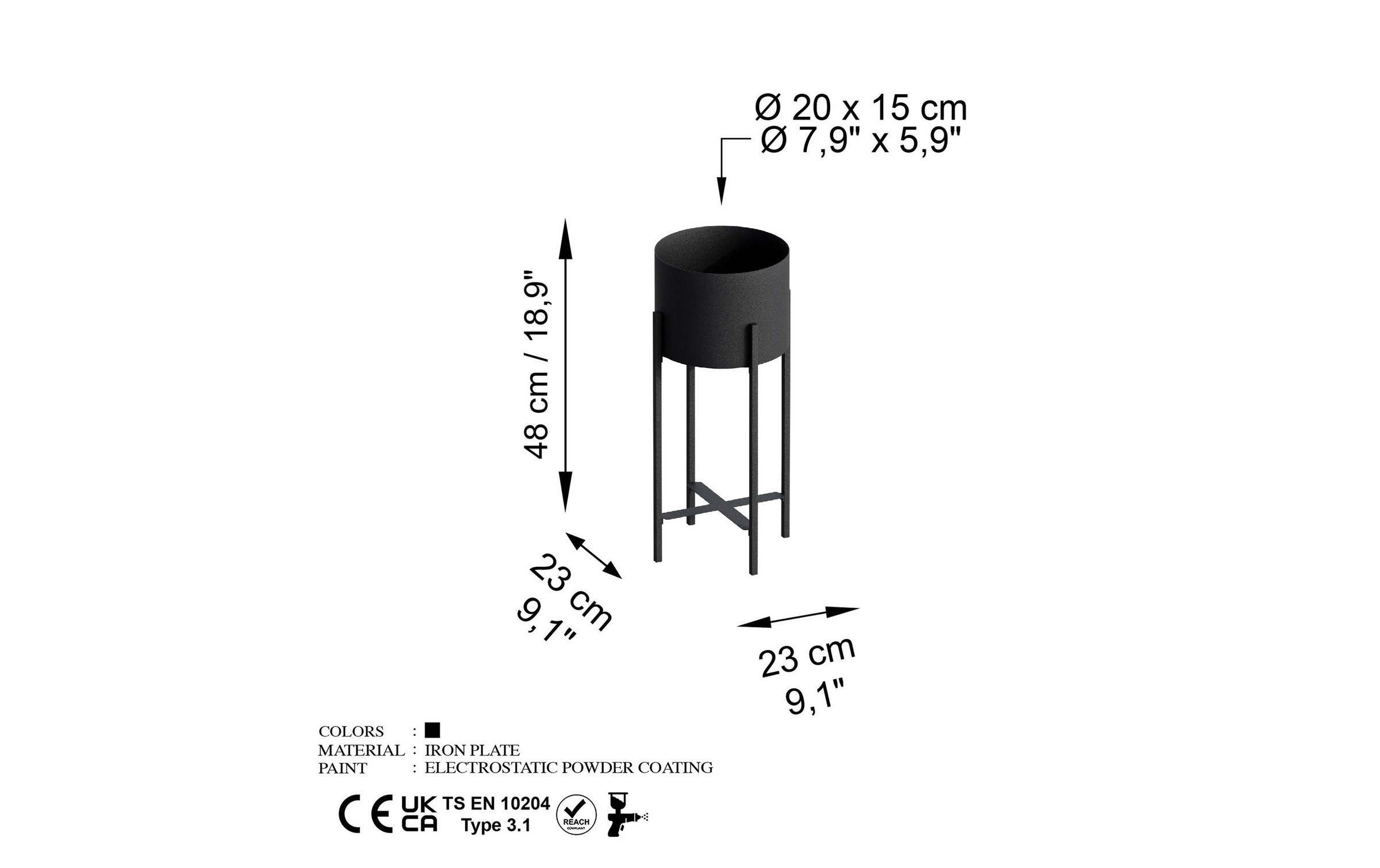 Blumenständer »Wallxpert 23 cm/48 cm, Schwarz«