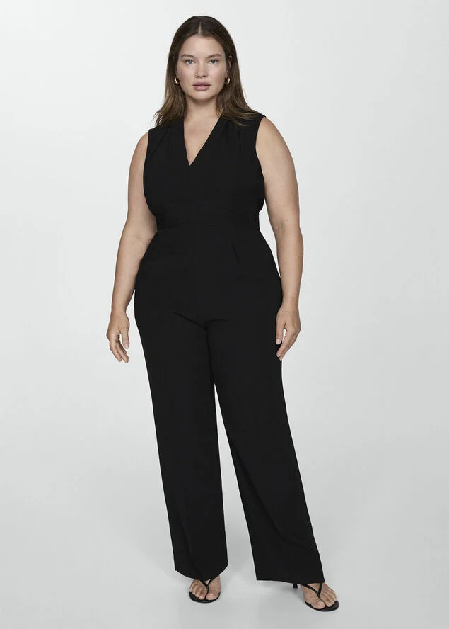 MANGO Long jumpsuit with crossover detail Black