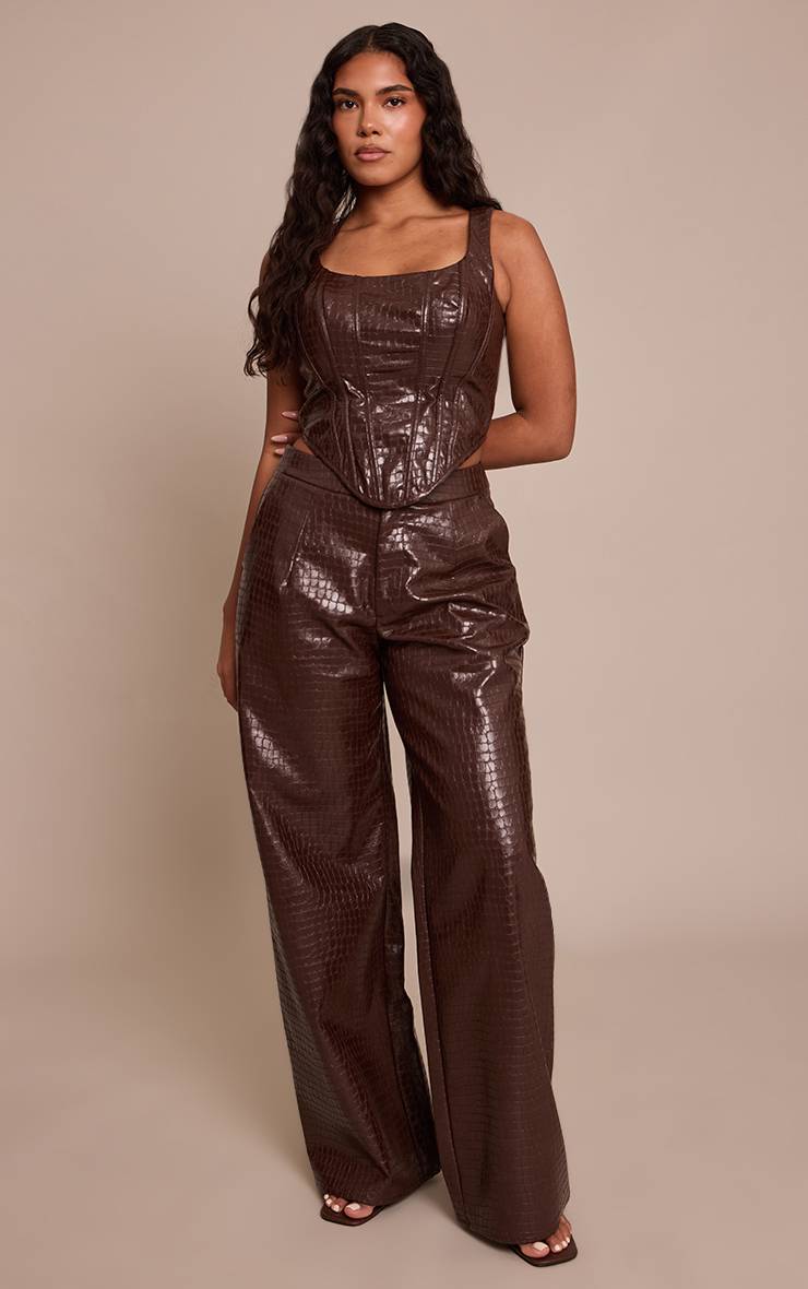 Marron Corset En Synthétiquecuir Effet Croco Shape