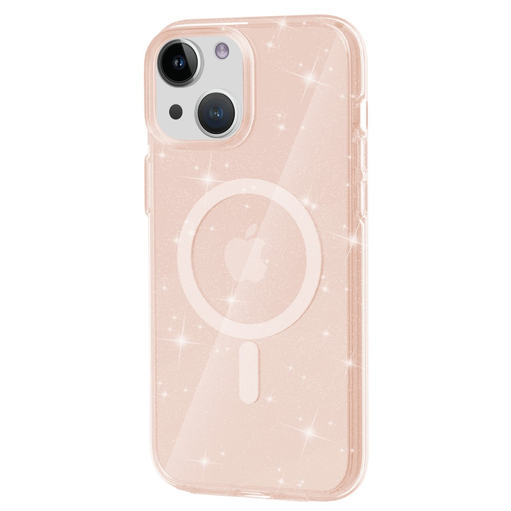 iPhone 15 MagSafe Hybrid Hardcase Hülle mit TPU Bumper Glitzer Design - Roségold / Transparent