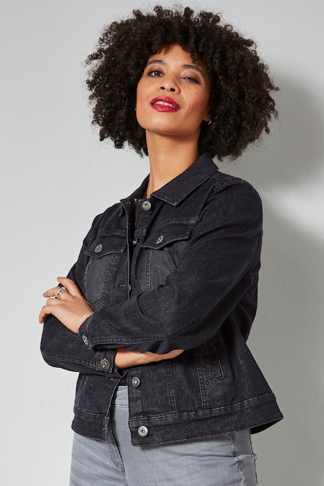 Jeansjacke, Hemdkragen, Knopfleiste, langer Arm