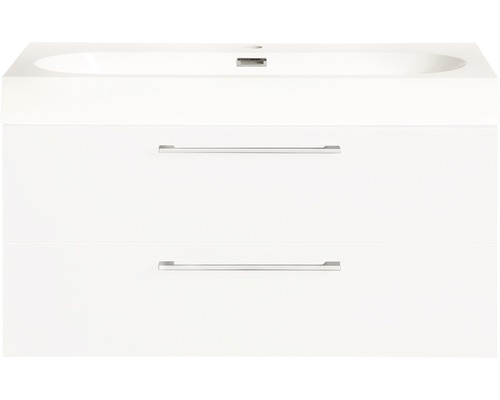 Badkamermeubelset Differnz Somero BxHxD 80 x 57 x 38 cm, frontkleur wit hoogglans met wastafel in mineraal gegoten wit