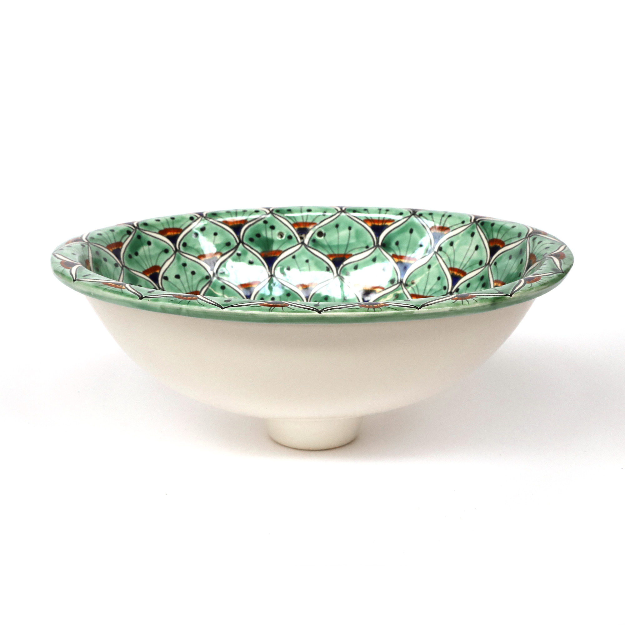 Keramikwaschbecken 'Pfau', hellgrün, multicolor, B 53 cm, L 43 cm, H 19 cm von fischer's lagerhaus
