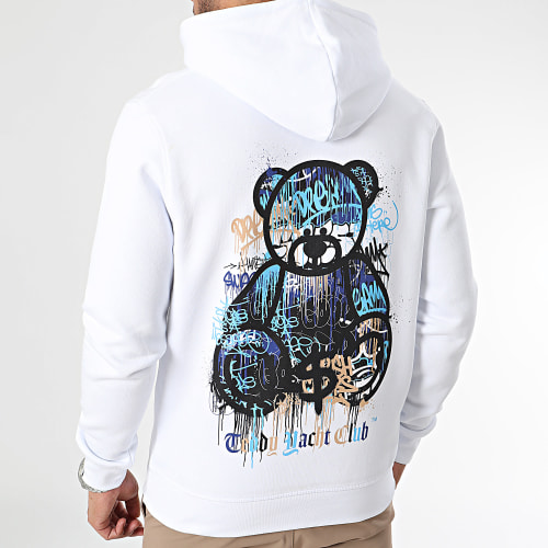 Sweat Capuche Art Series Dripping Blue Blanc