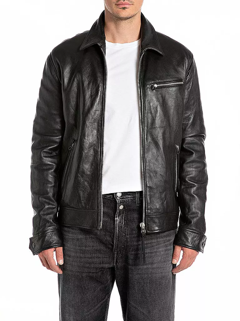 REPLAY Lederjacke schwarz