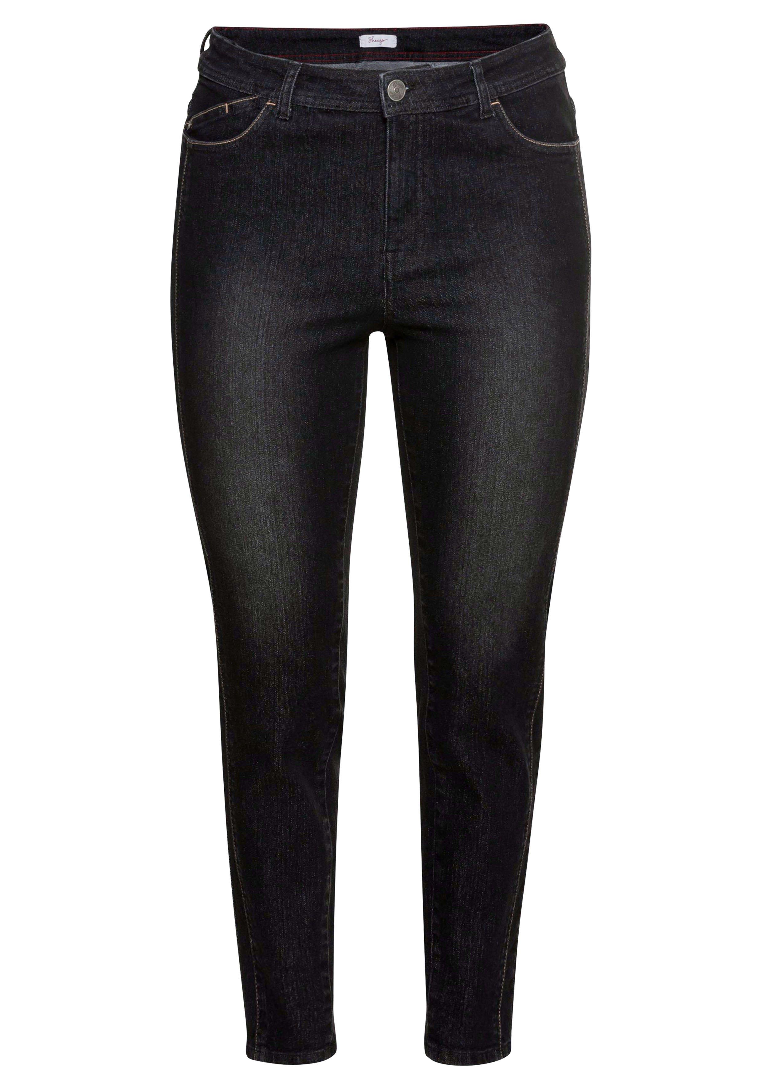Slim Jeans mit vorverlegter Teilungsnaht
