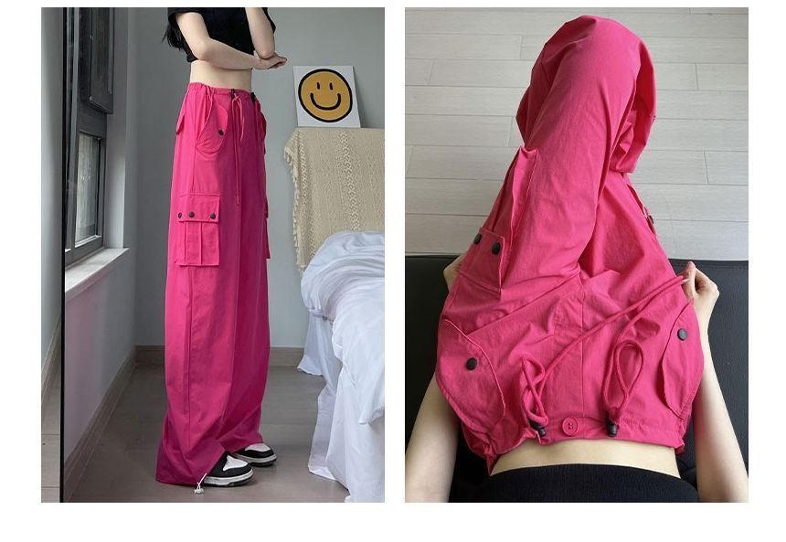evanesce - Effen cargo-joggingbroek met hoge taille en wijde pijpen