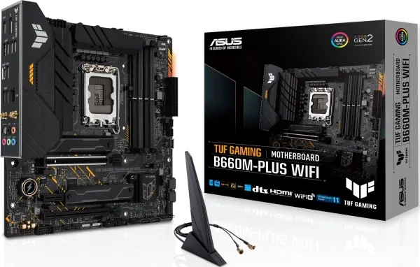 ASUS TUF GAMING B660M-PLUS WIFI - Bundkort - micro ATX - LGA1700 sokkel - B660 Chipset - USB-C Gen 2x2, USB 3.2 Gen 1, USB 3.2 Gen 2, USB-C Gen1 - 2.5 Gigabit LAN, Wi-Fi 6, Bluetooth - onboard grafik (CPU påkrævet) - HD Audio (8-kanaler)