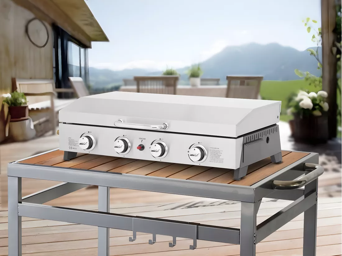 Plancha gaz 4 bruleurs avec couvercle 