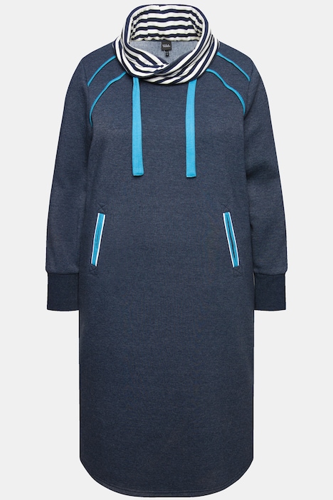 Sweatkleid, Zierpaspeln, Stehkragen, Langarm, Taschen
