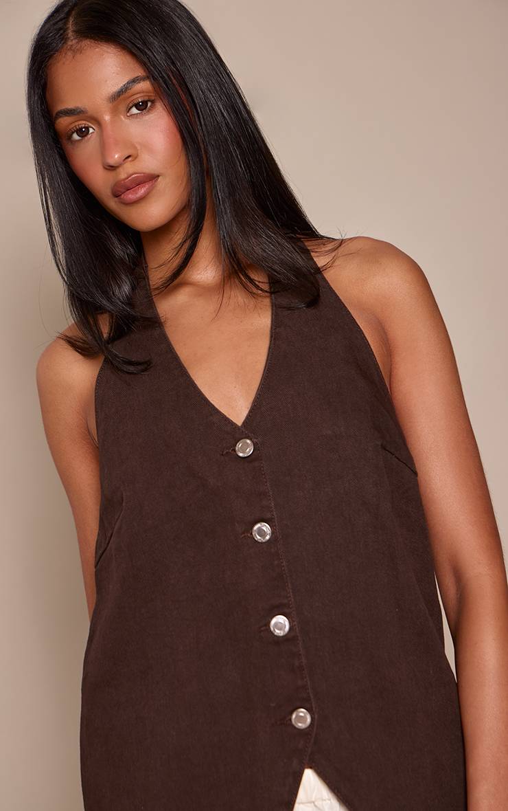 Chocolat Gilet En Jean Col Halter Pour Grande Taille