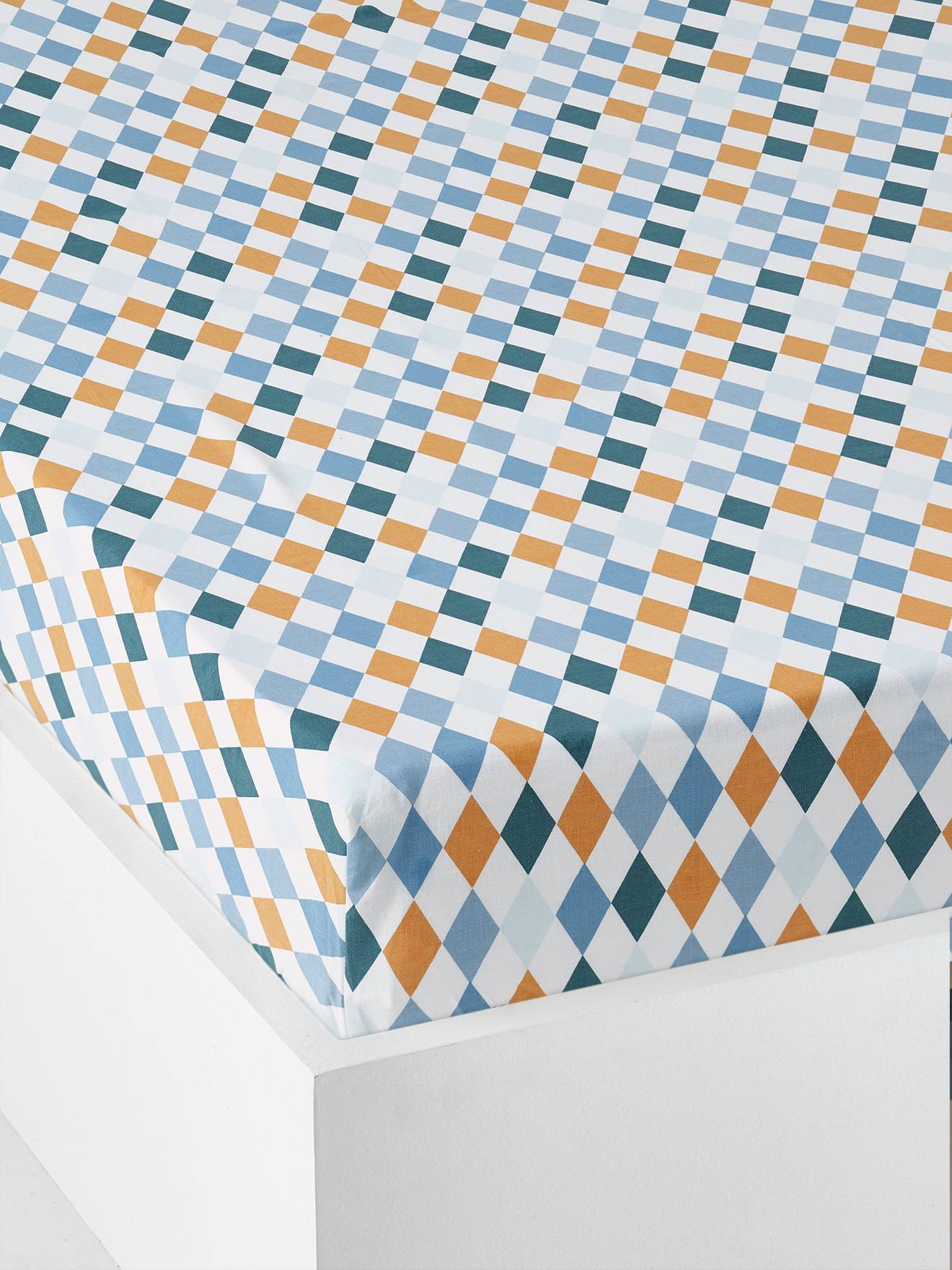 Lençol de elástico infantil, branco claro, estampado, para cavalheiro.