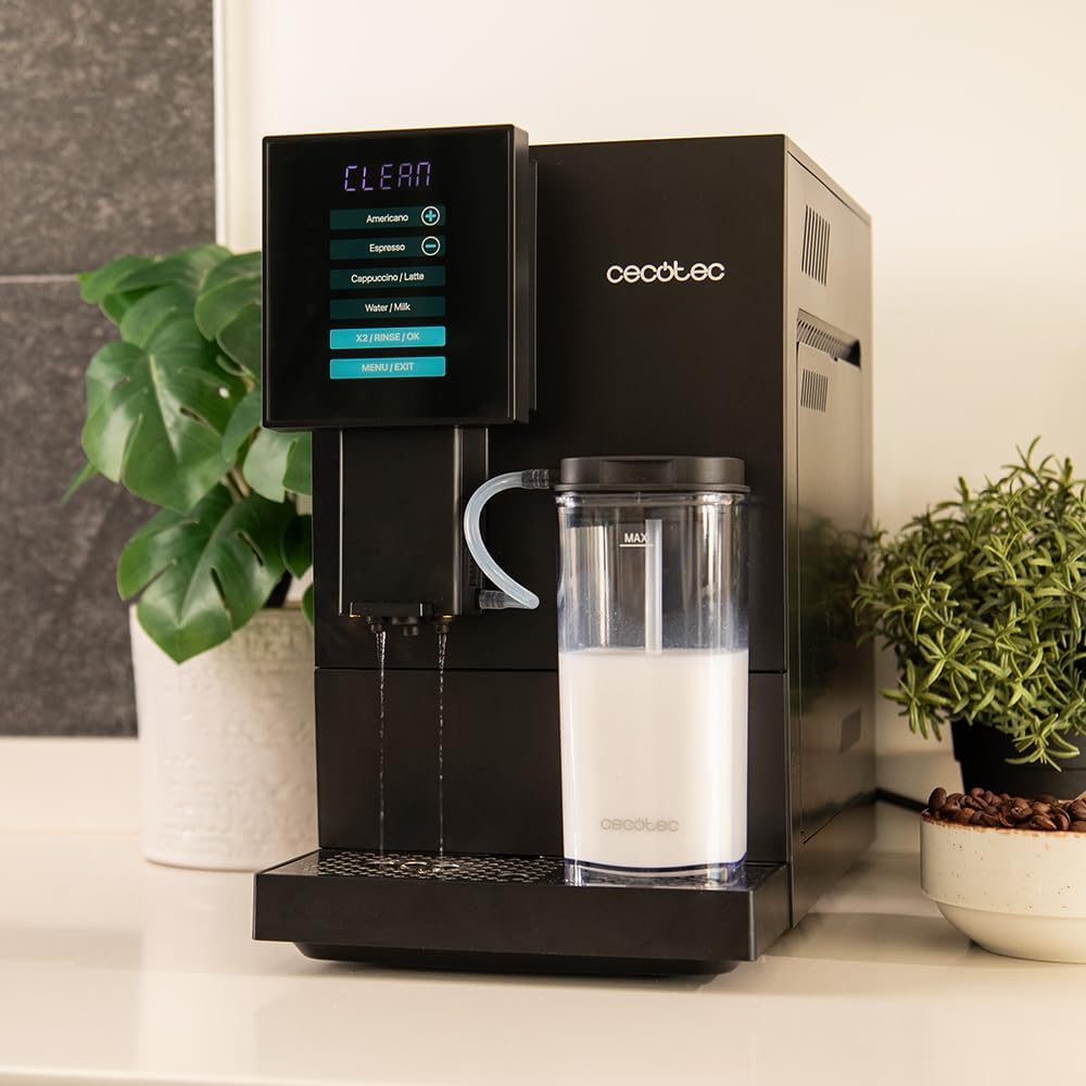 Cecotec Machine à Café Superautomatique Cremmaet Compactccino Black Silver, 19 bars, Réservoir à lait, Système Thermoblock, 5 niveaux de mouture, Réservoir à café 150g