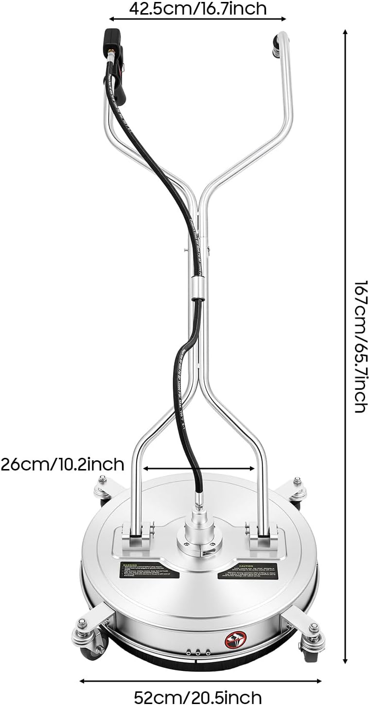 Profi Flächenreiniger 52cm Durchmesser, Max. 4500 PSI Edelstahl Reinigungsdüse mit 4 Rädern, 6.4mm Schnellanschluss für Terrasse, Pool, Gartenweg und Balkon