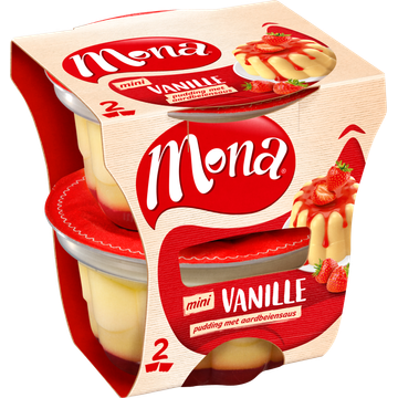 Mona Mini Vanillesmaak Pudding met Aardbeiensaus
