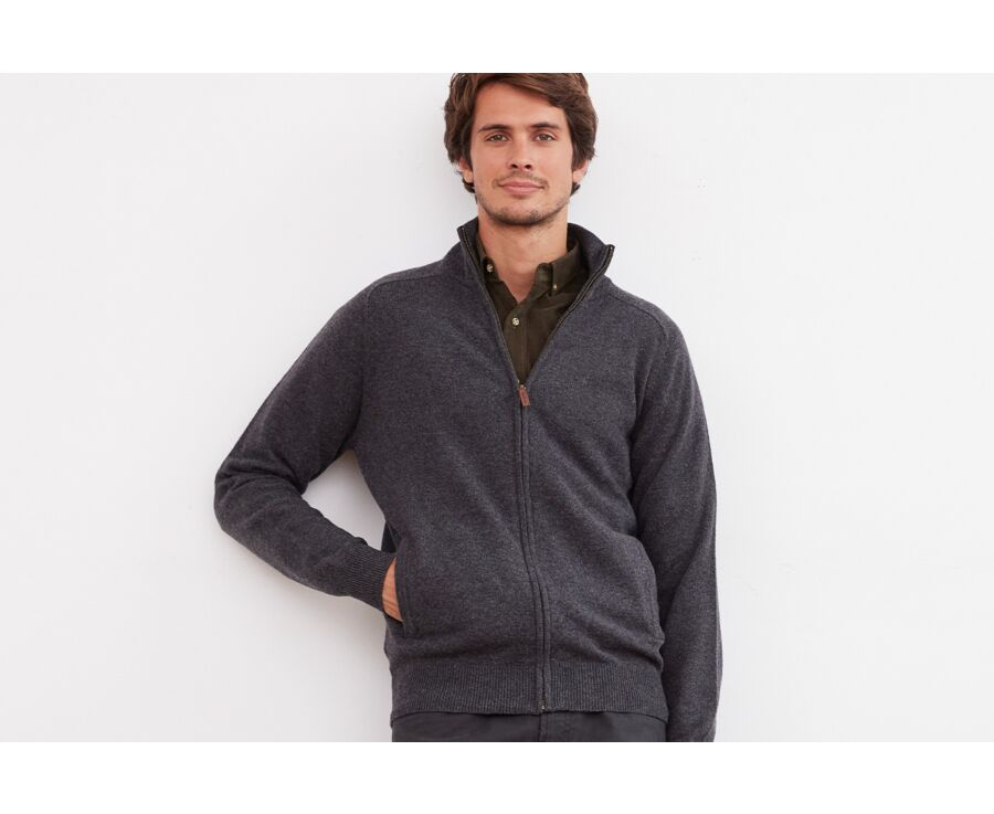 Gilet zippé homme laine Gris Anthracite Chiné - KANE