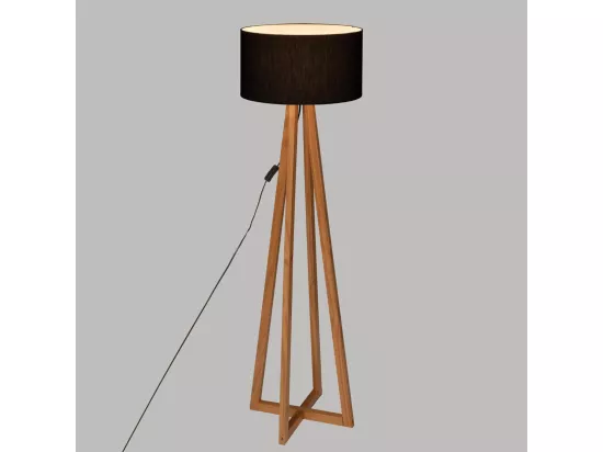 Lampadaire Pied en Bois et Abat-jour Noir H 141 cm