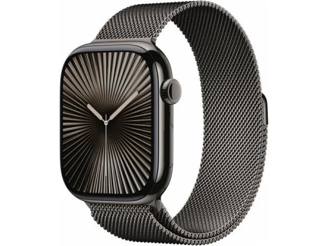 Apple Watch Series 10 (GPS   Cellular) - 46 mm - skifer titanium - smart ur med milanesisk løkke - rustfrit stålnet - skifer - båndstørrelse: M/L - 64 GB - LTE, Wi-Fi 4, UWB, Bluetooth - 4G - 41.7 g