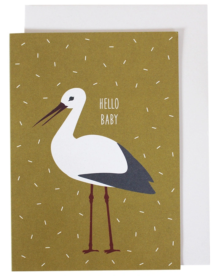 Klappkarte STORCH – HELLO BABY 2er Set in ocker